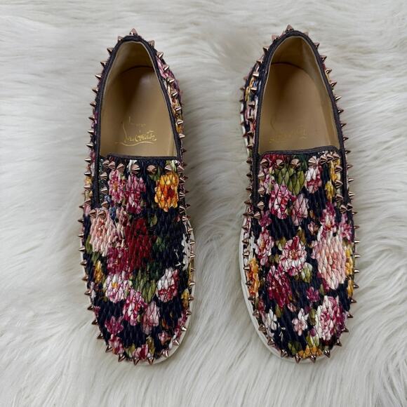 EUC • Christian‎ Louboutin PIK BOAT Quilted Floral Tissu Spike Flats Size: 35 - Picture 2 of 12